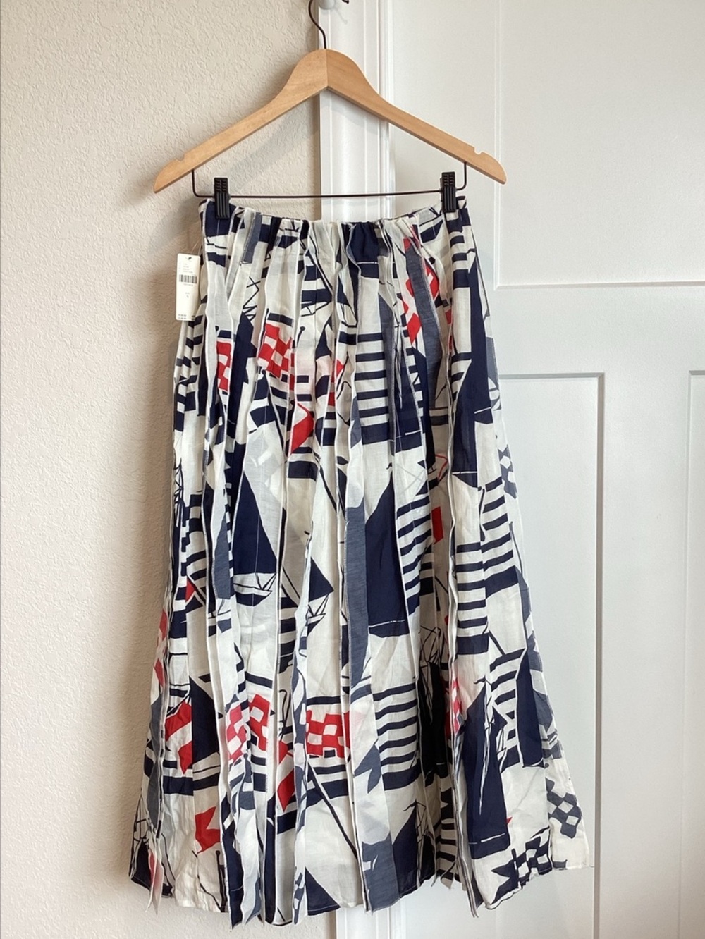 ⛵️Anthropologie Piped Midi Skirt Maeve New Medium Petite Novelty Sailboat Navy - Picture 10 of 14